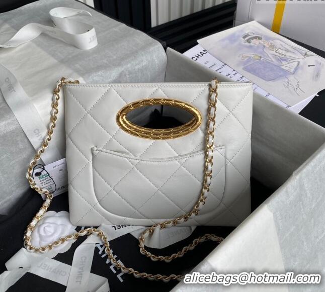 Luxury Cheap Chanel Lambskin Clutch with Chain Shoulder bag AS5038 White 2024