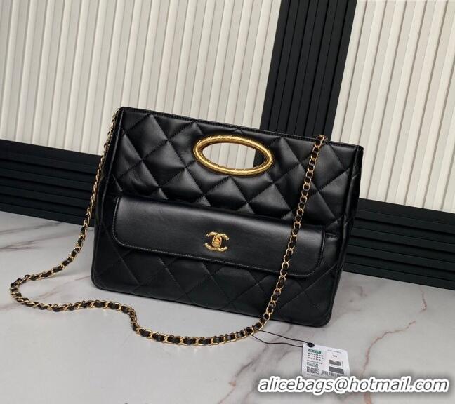 New Design Chanel Lambskin Small Shopping bag AS5036 Black 2024