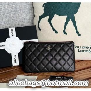 Top Quality Chanel Mini-Grained Calfskin Classic Zipped Pouch AP1071 Black/Silver 2024