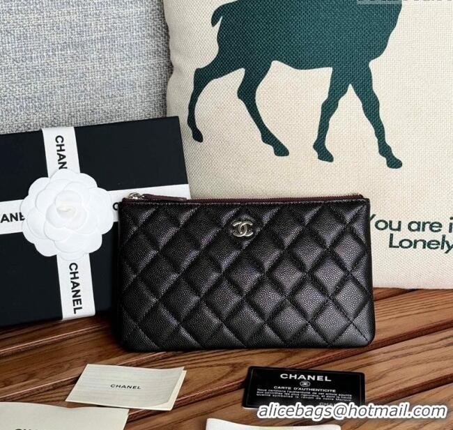 Top Quality Chanel Mini-Grained Calfskin Classic Zipped Pouch AP1071 Black/Silver 2024