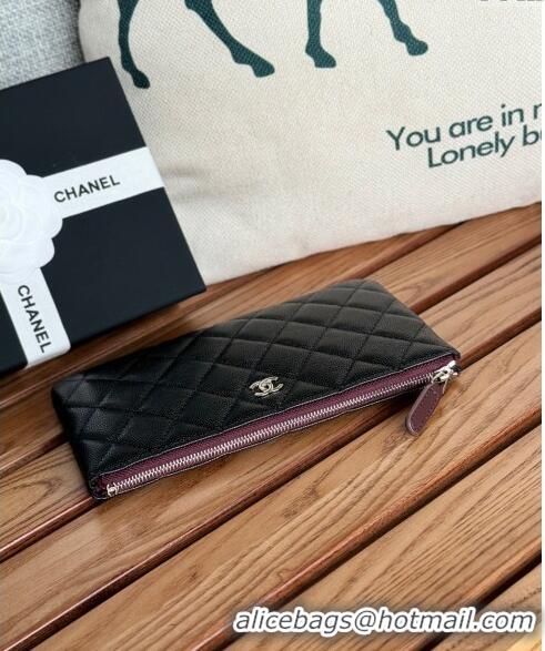 Top Quality Chanel Mini-Grained Calfskin Classic Zipped Pouch AP1071 Black/Silver 2024