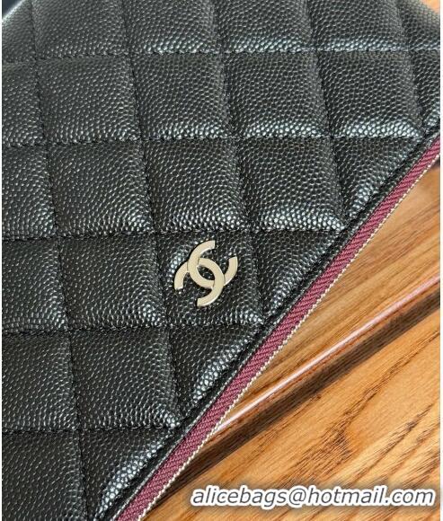 Top Quality Chanel Mini-Grained Calfskin Classic Zipped Pouch AP1071 Black/Silver 2024