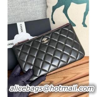 New Release Creation Chanel Lambskin Classic Zipped Pouch AP1071 Black/Silver 2024