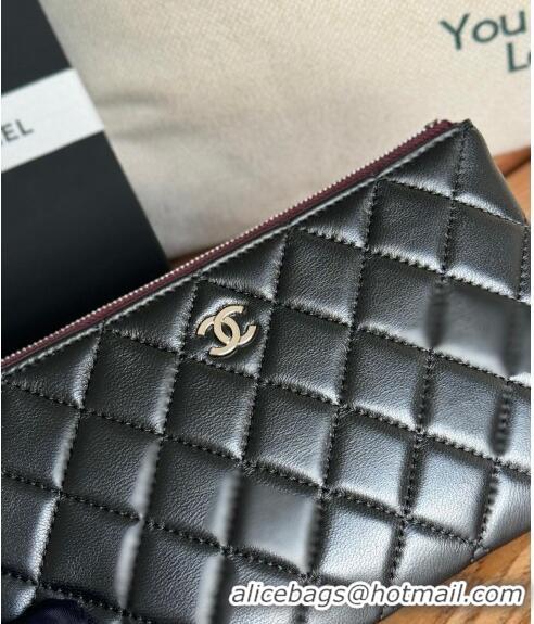 New Release Creation Chanel Lambskin Classic Zipped Pouch AP1071 Black/Silver 2024