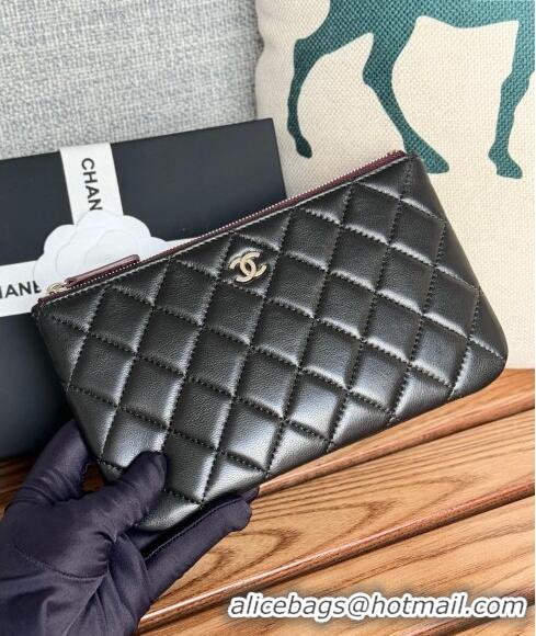 New Release Creation Chanel Lambskin Classic Zipped Pouch AP1071 Black/Silver 2024