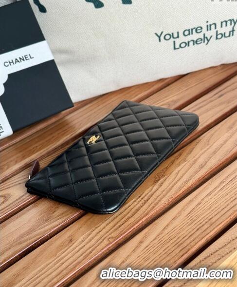 Market Sells Chanel Lambskin Classic Zipped Pouch AP1071 Black/Gold 2024