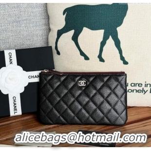 Spot Bulk Chanel large-Grained Calfskin Classic Zipped Pouch AP1071 Black/Silver 2024