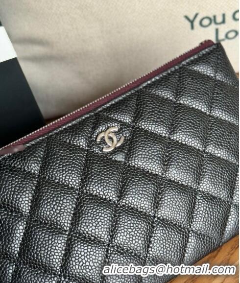 Spot Bulk Chanel large-Grained Calfskin Classic Zipped Pouch AP1071 Black/Silver 2024