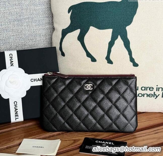 Spot Bulk Chanel large-Grained Calfskin Classic Zipped Pouch AP1071 Black/Silver 2024