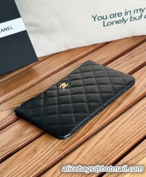 Inexpensive Chanel large-Grained Calfskin Classic Zipped Pouch AP1071 Black/Gold 2024