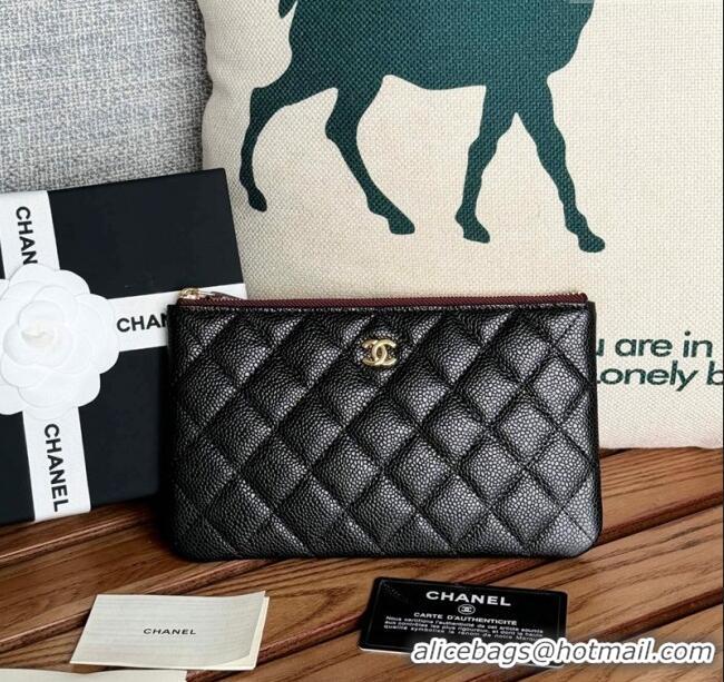 Inexpensive Chanel large-Grained Calfskin Classic Zipped Pouch AP1071 Black/Gold 2024