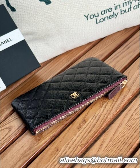 Inexpensive Chanel large-Grained Calfskin Classic Zipped Pouch AP1071 Black/Gold 2024