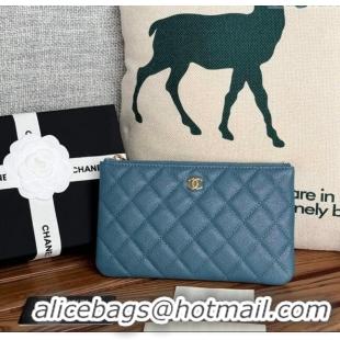 Buy Discount Chanel Grained Calfskin Classic Zipped Pouch AP1071 Blue 2024