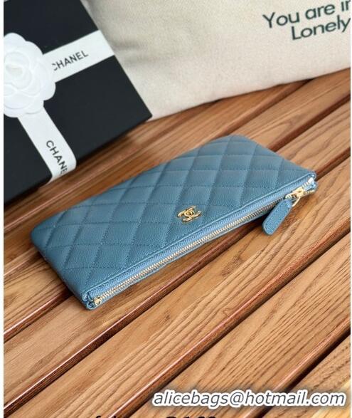 Buy Discount Chanel Grained Calfskin Classic Zipped Pouch AP1071 Blue 2024