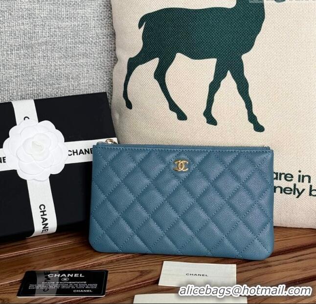 Buy Discount Chanel Grained Calfskin Classic Zipped Pouch AP1071 Blue 2024