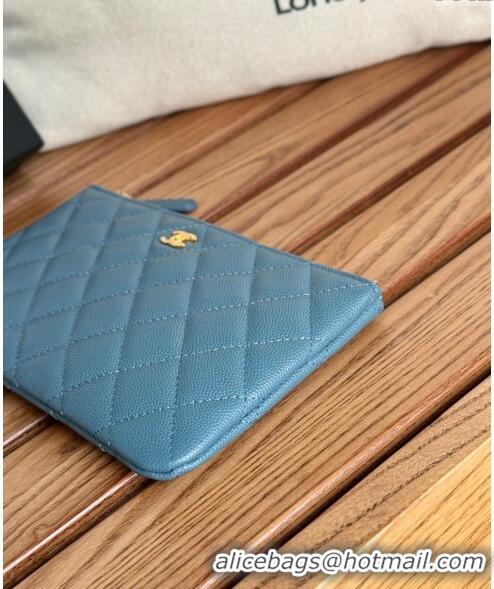 Buy Discount Chanel Grained Calfskin Classic Zipped Pouch AP1071 Blue 2024