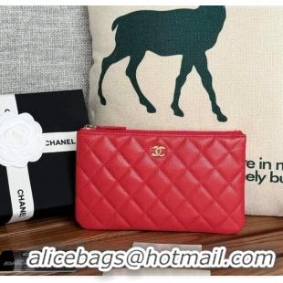 New Luxury Chanel Grained Calfskin Classic Zipped Pouch AP1071 Red 2024