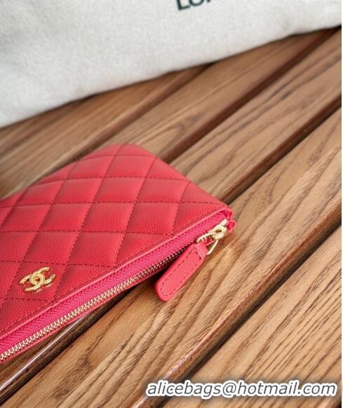 New Luxury Chanel Grained Calfskin Classic Zipped Pouch AP1071 Red 2024