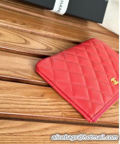 New Luxury Chanel Grained Calfskin Classic Zipped Pouch AP1071 Red 2024