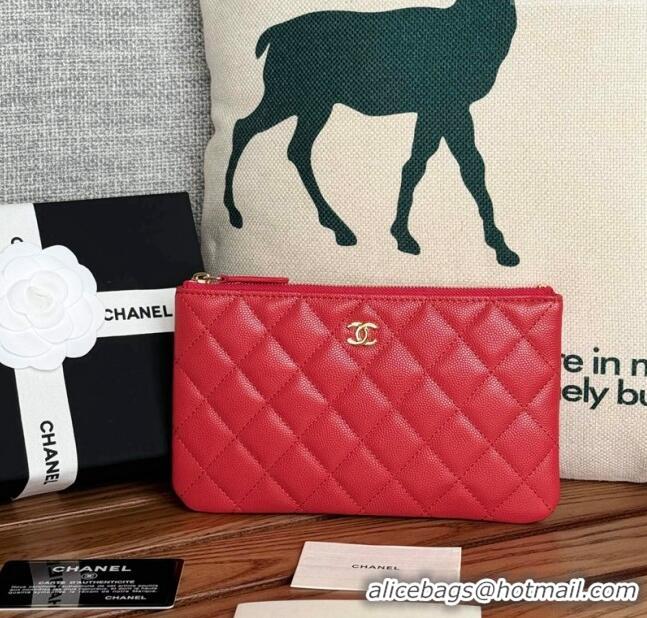 New Luxury Chanel Grained Calfskin Classic Zipped Pouch AP1071 Red 2024