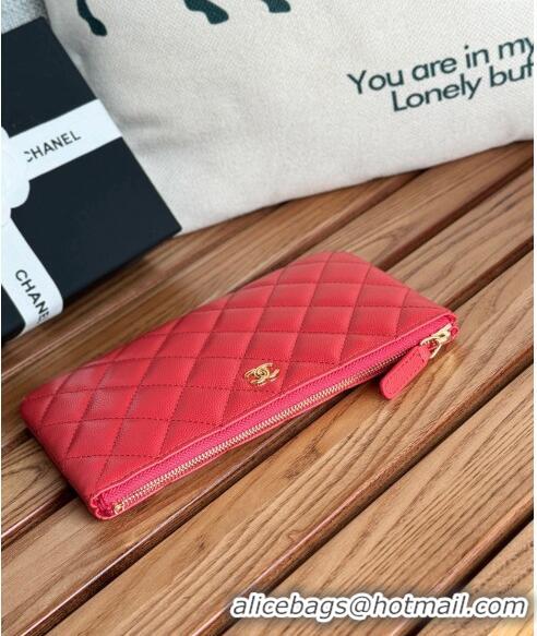 New Luxury Chanel Grained Calfskin Classic Zipped Pouch AP1071 Red 2024