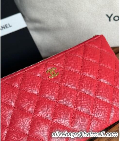 New Luxury Chanel Grained Calfskin Classic Zipped Pouch AP1071 Red 2024