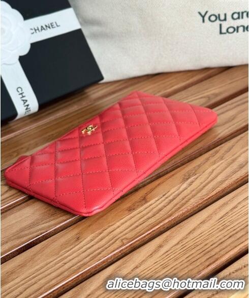 New Luxury Chanel Grained Calfskin Classic Zipped Pouch AP1071 Red 2024