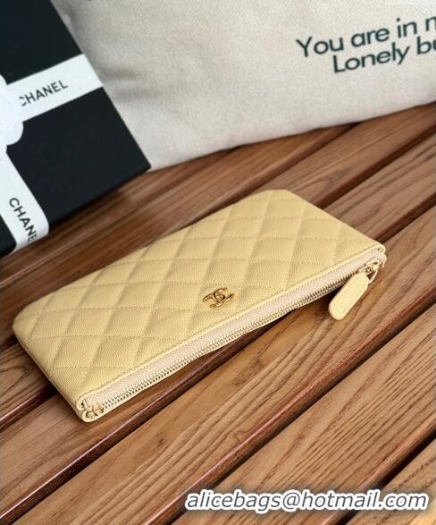 Top Design Chanel Grained Calfskin Classic Zipped Pouch AP1071 Yellow 2024