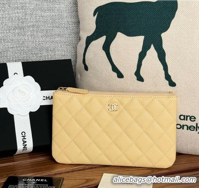 Top Design Chanel Grained Calfskin Classic Zipped Pouch AP1071 Yellow 2024