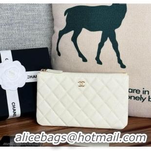 High Quality Chanel Grained Calfskin Classic Zipped Pouch AP1071 White 2024