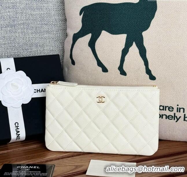 High Quality Chanel Grained Calfskin Classic Zipped Pouch AP1071 White 2024