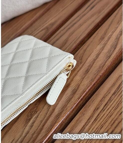 High Quality Chanel Grained Calfskin Classic Zipped Pouch AP1071 White 2024