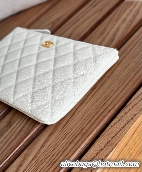 High Quality Chanel Grained Calfskin Classic Zipped Pouch AP1071 White 2024