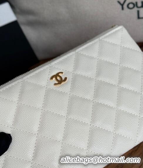 High Quality Chanel Grained Calfskin Classic Zipped Pouch AP1071 White 2024