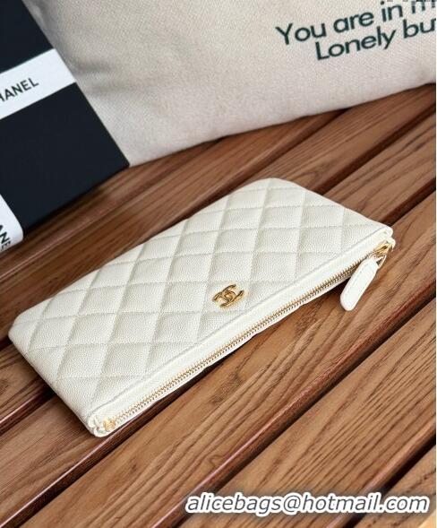 High Quality Chanel Grained Calfskin Classic Zipped Pouch AP1071 White 2024