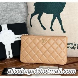 Shop Discount Chanel Grained Calfskin Classic Zipped Pouch AP1071 Dark Beige 2024