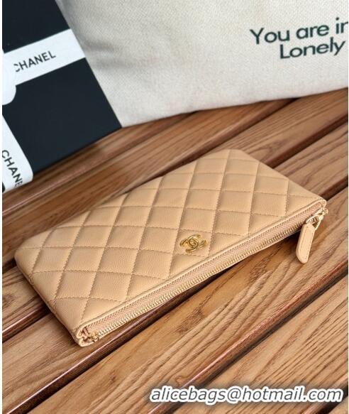 Shop Discount Chanel Grained Calfskin Classic Zipped Pouch AP1071 Dark Beige 2024