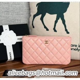 Grade Quality Chanel Grained Calfskin Classic Zipped Pouch AP1071 Light Pink 2024