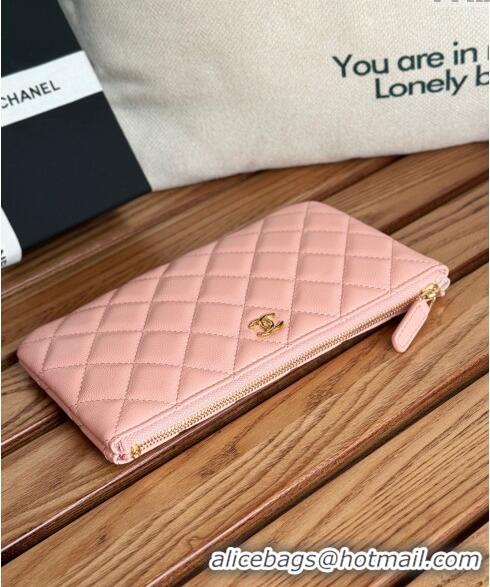 Grade Quality Chanel Grained Calfskin Classic Zipped Pouch AP1071 Light Pink 2024