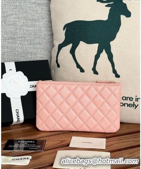 Grade Quality Chanel Grained Calfskin Classic Zipped Pouch AP1071 Light Pink 2024