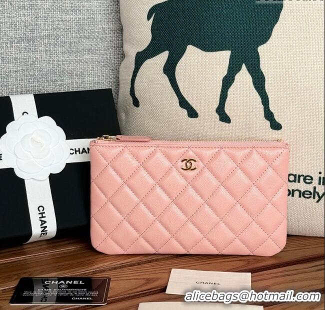 Grade Quality Chanel Grained Calfskin Classic Zipped Pouch AP1071 Light Pink 2024