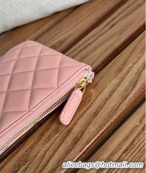 Grade Quality Chanel Grained Calfskin Classic Zipped Pouch AP1071 Light Pink 2024