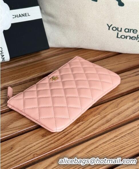 Grade Quality Chanel Grained Calfskin Classic Zipped Pouch AP1071 Light Pink 2024