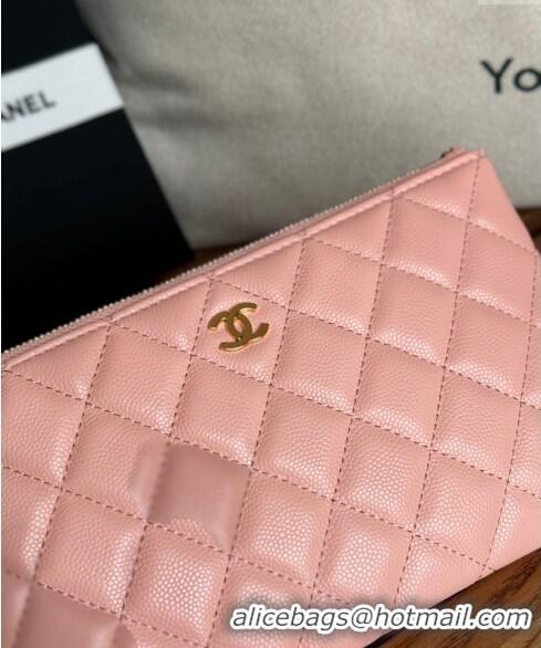 Grade Quality Chanel Grained Calfskin Classic Zipped Pouch AP1071 Light Pink 2024