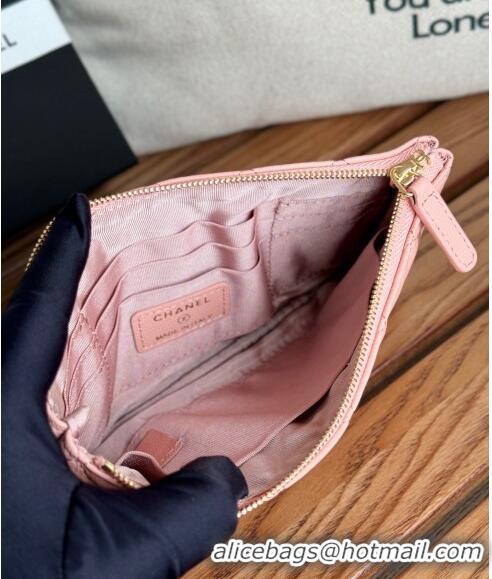 Grade Quality Chanel Grained Calfskin Classic Zipped Pouch AP1071 Light Pink 2024