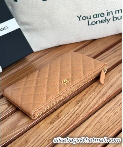 Reasonable Price Chanel Grained Calfskin Classic Zipped Pouch AP1071 Brown 2024