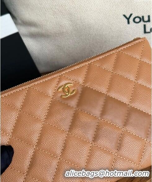 Reasonable Price Chanel Grained Calfskin Classic Zipped Pouch AP1071 Brown 2024