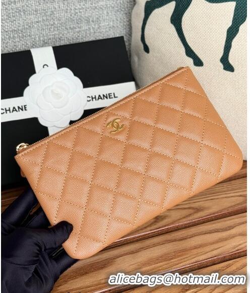 Reasonable Price Chanel Grained Calfskin Classic Zipped Pouch AP1071 Brown 2024