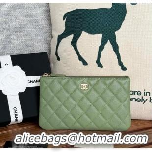 Top Grade Chanel Grained Calfskin Classic Zipped Pouch AP1071 Green 2024