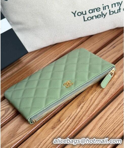 Top Grade Chanel Grained Calfskin Classic Zipped Pouch AP1071 Green 2024